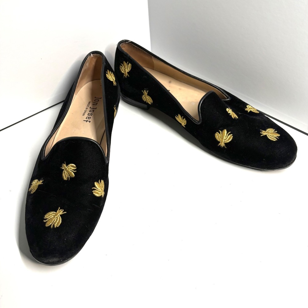 Jon Josef‎ Women's Black Velvet Bee Pattern Loafers in Size 9 1/2